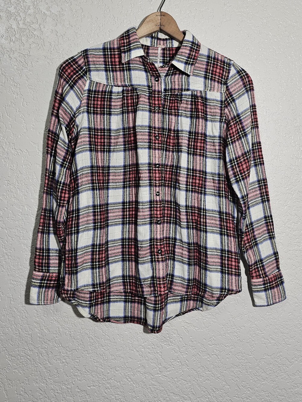 Free People Red/White Plaid Button Down Cotton/Wool Blend Shirt